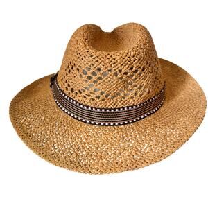 Western Hat Cowboy Panama Lucky 7 USA Brown Boho Festival Women's Hippie Straw
